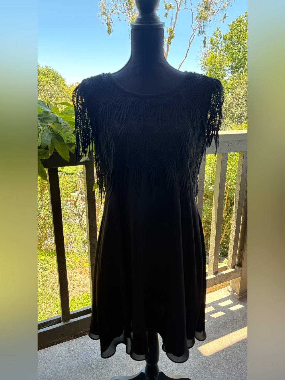 Night Way Black Fringe Women's Mini Dress Sleeveless size 14